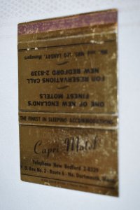 Capri Motel North Dartmouth Mass Gold 40 Front Strike Matchbook Cover