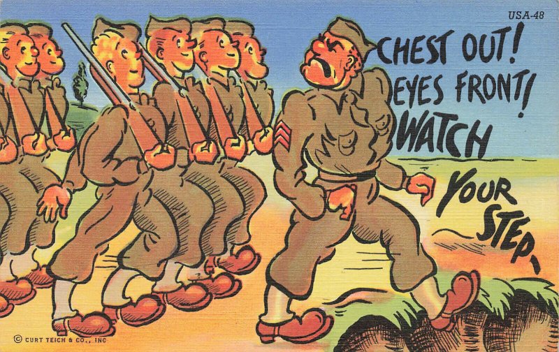 USA-48 Ray Walters Military Chest Out Eyes Front! Curt Teich Postcard