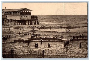 c1910's Bathing In The Gulf Pavilion Galveston Texas TX, Fred Harvey Postcard 