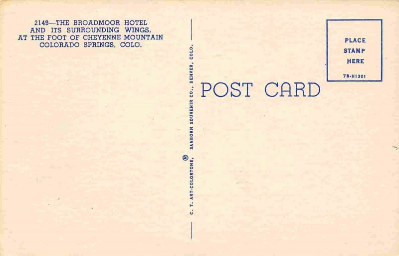 Broadmoor Hotel Colorado Springs CO linen postcard