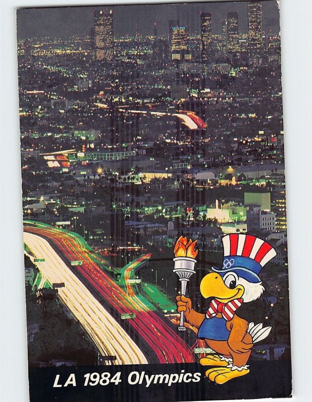 Postcard Sam the Olympic Eagle & Aerial View of Downtown LA 1984 Olympics CA
