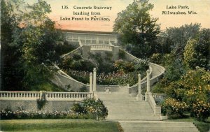 Wisconsin Milwaukee Concrete Stairway Lakefront Pavilion Bishop Postcard 22-5171