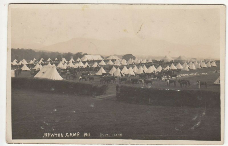Military; Newton Camp, 1911 RP PPC, Message Re Hides Hotel Fire, 1911 Brecon PMK