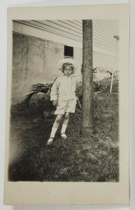 Ohio Cincinnati Young Boy cute outfit 1900s Posing by Tree for Photo Postcard R3