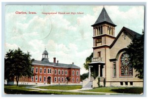 Clarion Iowa IA Postcard Congregational Church And High School Building 1908