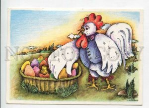 429376 ESTONIA EASTER rooster eggs Reeveer 1993 RPPC Kuma advertising bird stamp