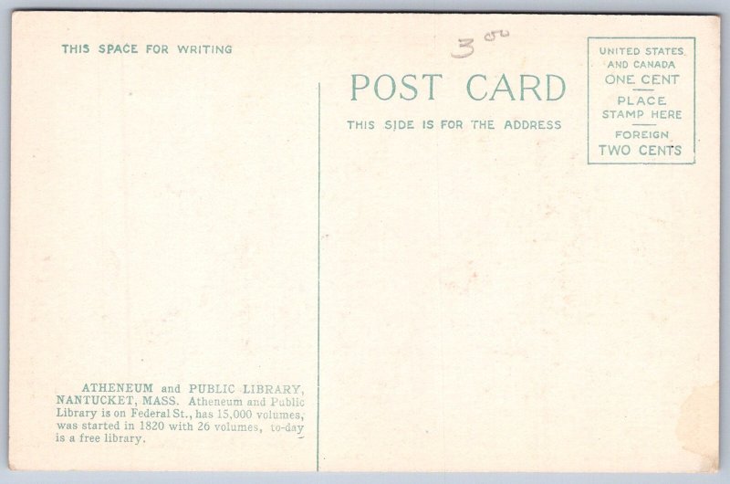 K30/ Nantucket Island Massachusetts Postcard c1910 Atheneum & Library 336