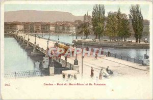 Old Postcard Geneve Mont Blanc bridge and Rousseau Island