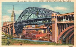 Vintage Postcard 1951 High Level Bridge Looking East Terminal Tower Cleveland OH