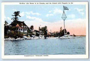 Thousand Islands Canada Postcard Zavikon Island with Flagpole in US c1930's