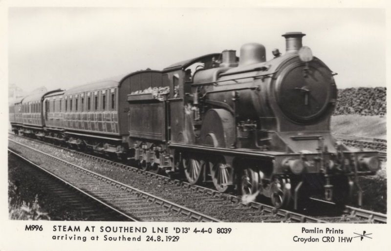 D13 LNE Steam Train At Southend Line Railway Station Postcard