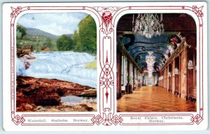 NORWAY 2 Views  STALHEIM ~ WATERFALL  Royal Palace at Christiania  Postcard