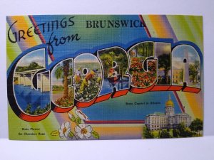 Greetings From Brunswick Georgia Large Letter Linen City Postcard Unused Tichnor