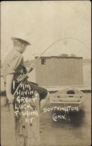 Southington CT Boy Fishing c1910 Real Photo Postcard