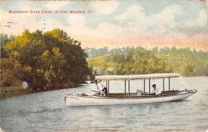 Fort Madison Iowa Mississippi River Scene Row Boat Antique Postcard K17368