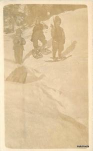 C-1910 Children wearing Snowshoes Winter RPPC real photo postcard 7754 