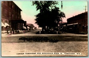 RPPC Street View Wisconsin Ave Tomahawk WI 1909 DB Postcard J11 