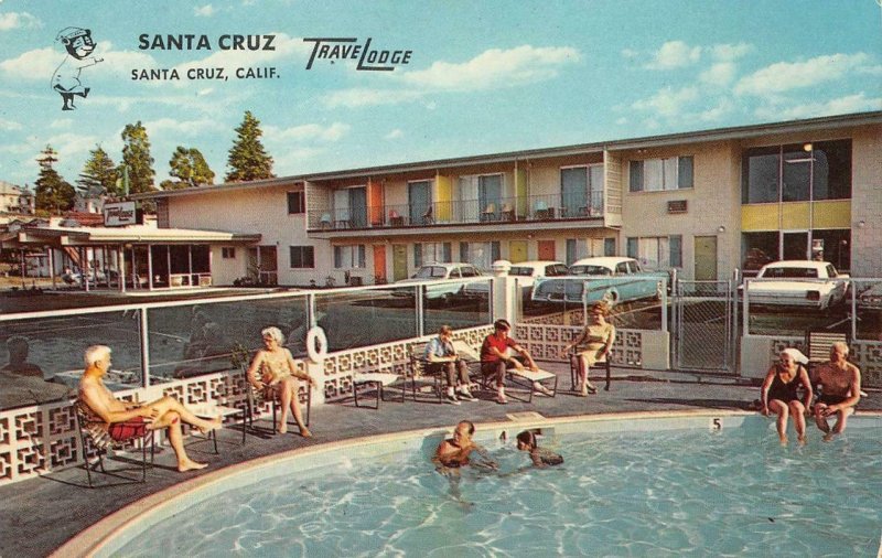 SANTA CRUZ TRAVELODGE Swimming Pool Roadside c1960s Chrome Vintage Postcard