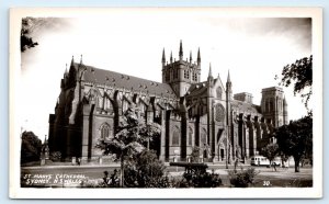 RPPC SYDNEY, NSW Australia ~ SAINT MARY'S CATHEDRAL Streetcar c1930s Postcard