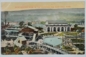 1908 Roller Coaster O&P League Baseball Park Rock Springs WV Amusem Postcard T10