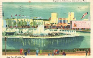 Vintage Postcard 1939 New York World's Fair Lagoon Of Nations & Int'l Romania 