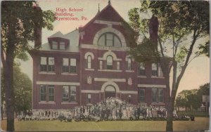 Postcard High School Building Myerstown PA People in Front