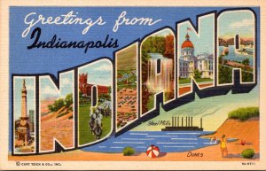 Indiana Greetings From Indianapolis Large Letter Linen 1945 Curteich
