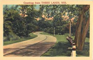 Linen Scenic Greetings from Three Lakes Wisconsin WI