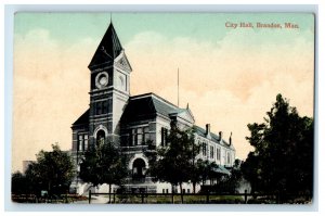 c1910 Trees In Front of City Hall, Brandon Manitoba Canada Antique Postcard 