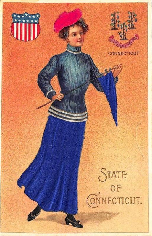 Langsdorf State of Connecticut Beautiful Multi Color Woman SILK  Seal Postcard