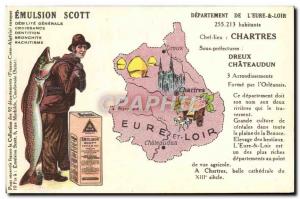 Old Postcard Map Geographic Emulsion Scott Eure et Loir Chartres