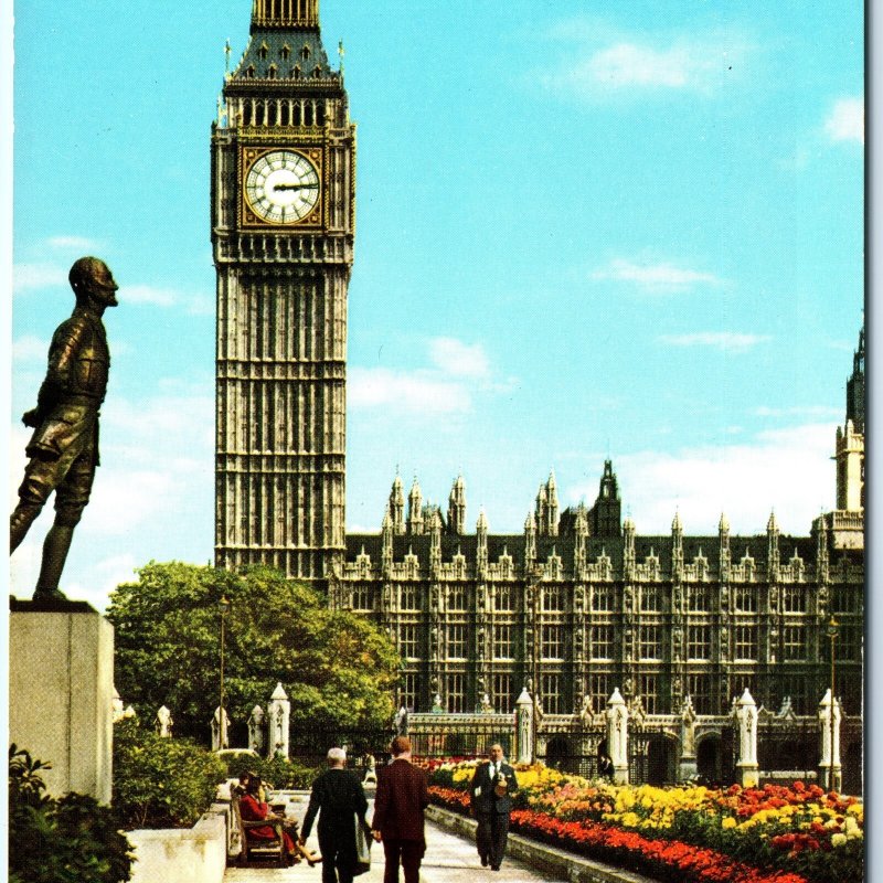 c1960s London, England, UK Big Ben Color RPPC Parliament People Chrome PC A298