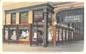 Boston MA Boston North Station Drug Store Railroad Station Postcard