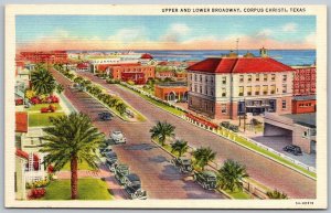 Corpus Christie Texas 1940s Postcard Upper And Lower Broadway Street Scene