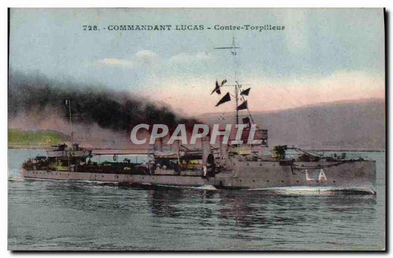 Old Postcard Boat War Against destroyer Commander Lucas