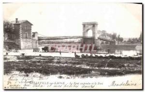 Old Postcard Belleville sur Saone The Suspension Bridge and the Port