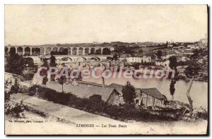 Old Postcard Limoges Three Bridges