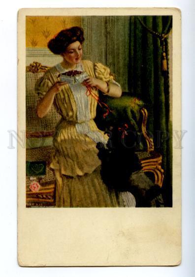 156515 Lady Sweets & Black POODLE Vintage M.M. VIENNE 527 PC