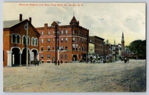 Postcard Litho Trains Station & West Side Main Street Keene New Hampshire