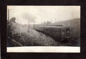 IA Railroad Train Leaving Victor Iowa RPPC Real Photo Postcard