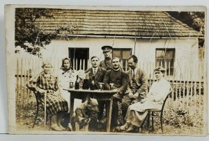 Rppc Czech CRS Soldier Priest Men Ladies Dog Family Sharing Drinks Postcard 019