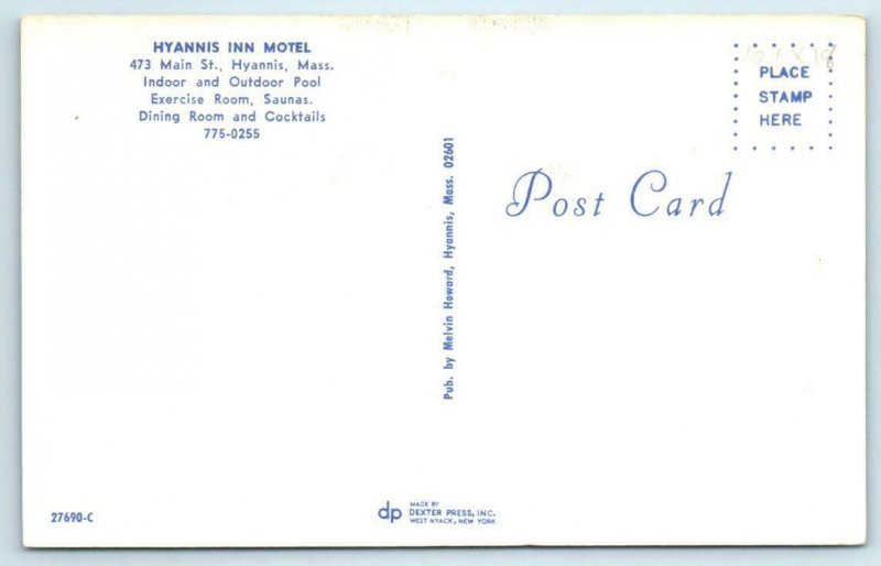 HYANNIS, Massachusetts MA ~ Roadside HYANNIS INN MOTEL Indoor Pool  Postcard