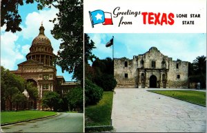 Vtg 1960s Greeting from Texas State Capitol Alamo Austin San Antonio TX Postcard