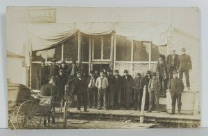 Rppc Meat Market & Group of Men & Johnson's Velvet Ice Cream Sign Postcard N19