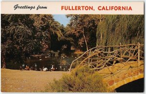 Hillcrest Park FULLERTON, CA Duck Pond Greetings Orange County 1950s Postcard