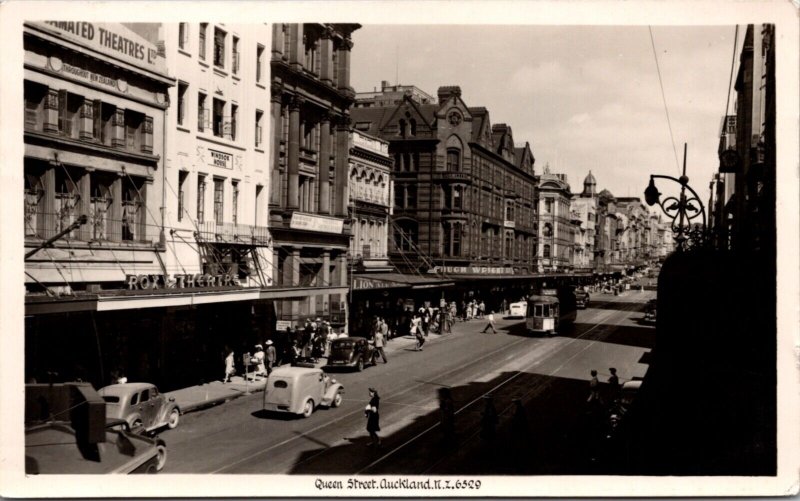 Real Photo Postcard Queen Street in Auckland, New Zealand