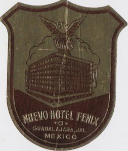 Mexico Guadalajara Nuevo Hotel Fenix Vintage Luggage Label lbl1396 
