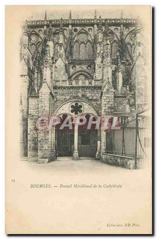 Old Postcard Bourges southern portal of the Cathedral