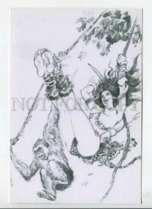 449556 Semi-nude girl with a monkey flies on a liana Modern card