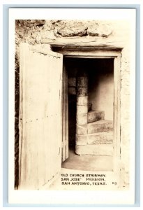 c1940's Old Dutch Stairway San Jose Mission San Antonio TX RPPC Photo Postcard